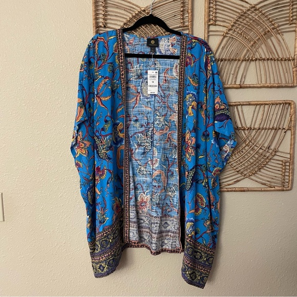 JM Collection Open Front Kimono Cardigan Linen Blend Jacquard Print Sz 1X B33 - Picture 3 of 14
